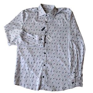 Johnnie O Button Up Shirt Men M Gray‎ Ruskin Featherweight Long Sleeves AOP